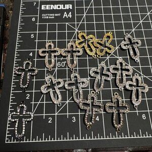 Rhinestone cross connector beads multi finish jewelry making